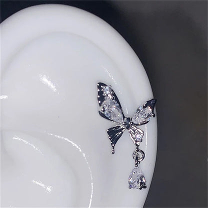 Stainless Steel Ear Cuff With Rhinestone Wing Sparkle - Smarsty
