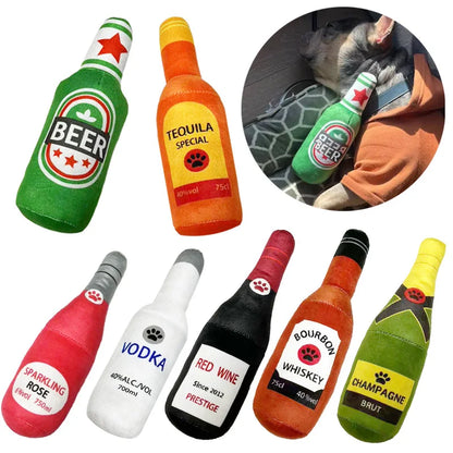 Funny Plush Dog Beer Bottle Squeaky Chew Toy - Smarsty