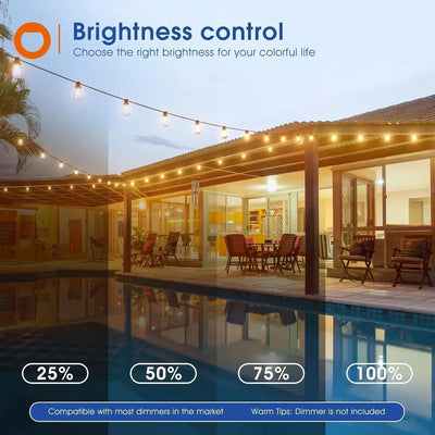 150FT LED Outdoor String Lights Waterproof Patio Lights Shatterproof ST38 Replaceable Bulbs Dimmable Outside Hanging Lights - Smarsty