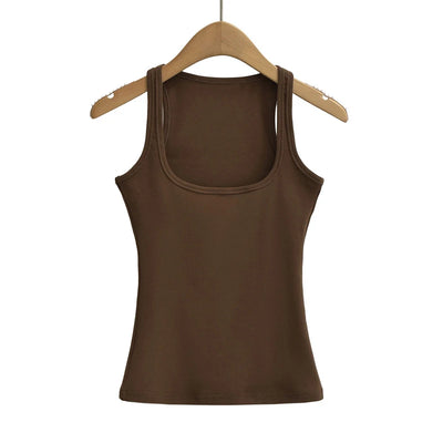 Women Scuplted Square Neck Tank Top - Smarsty