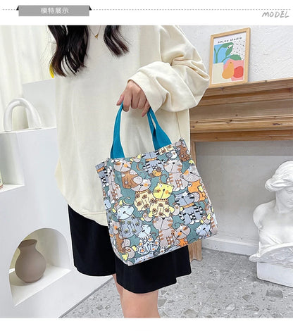 Chic Cat Pattern Top Handle Bag For Women Everyday Use - Smarsty