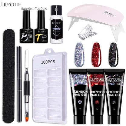 LILYCUTE Nail Gel Set with 6W LED Lamp for Quick Manicure - Smarsty