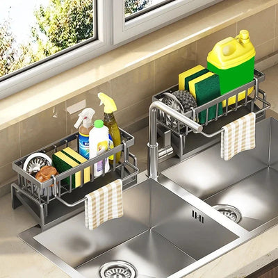 Kitchen Sink Drain Rack Organizer ABS Plastic Self-draining Sink Shelf Soap Sponge Holder Dishcloth Towel Rack filter basket by Smarsty