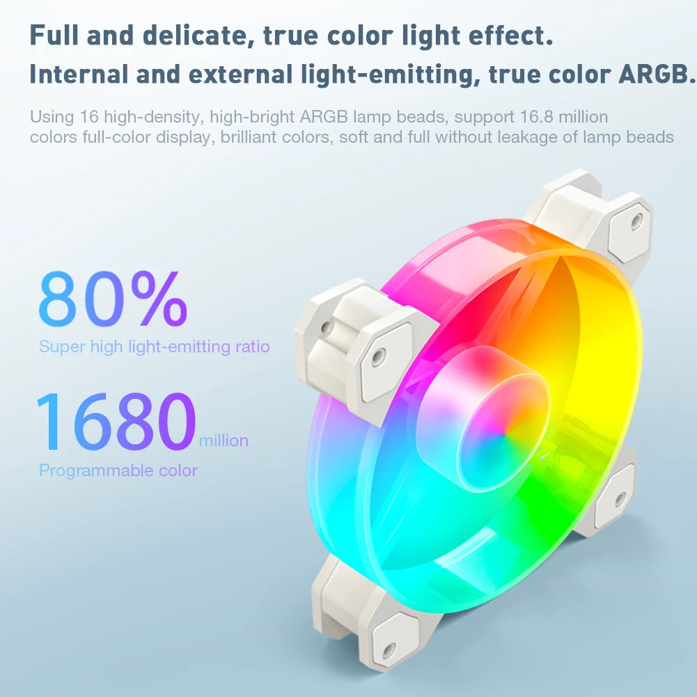 12cm Chassis Cooling Fan 16LED Lamp Beads Silent Chassis Cooler 5V 3PIN ARGB 12V 4PIN PWM Speed Regulation for Desktop Computer