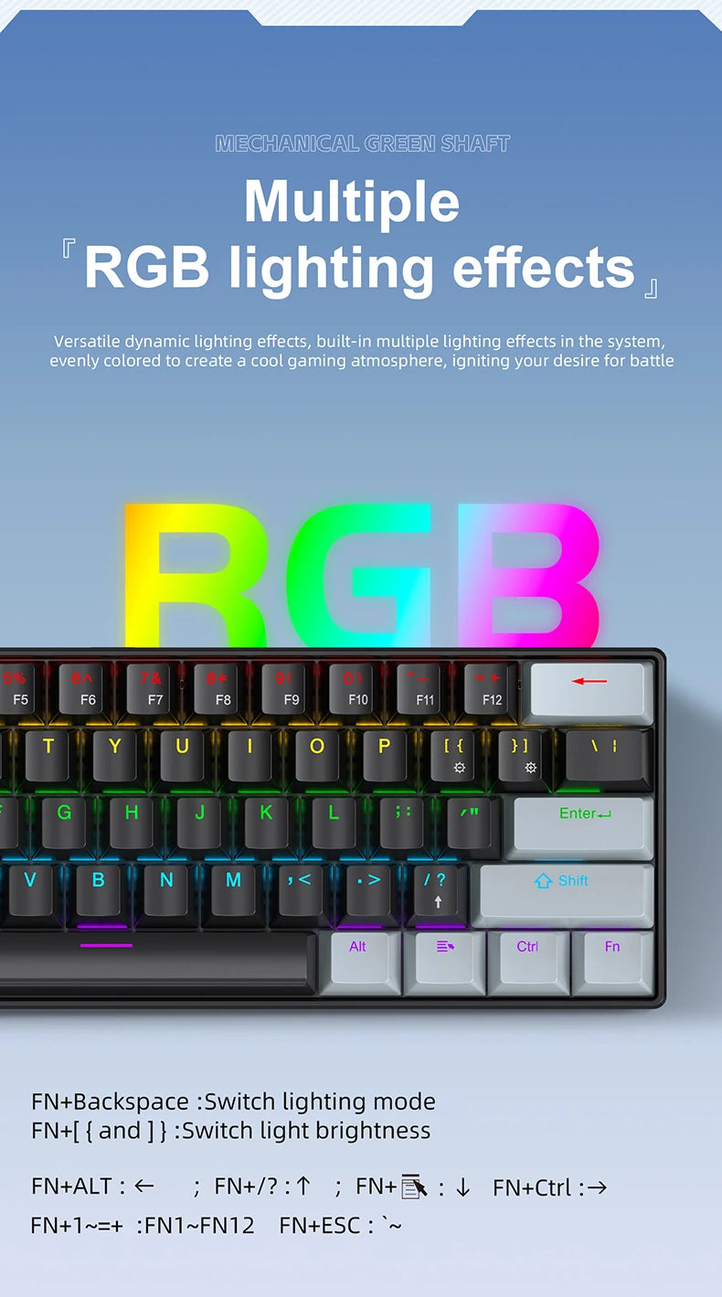 Compact 60 Percent Mechanical Keyboard RGB Wired Gaming