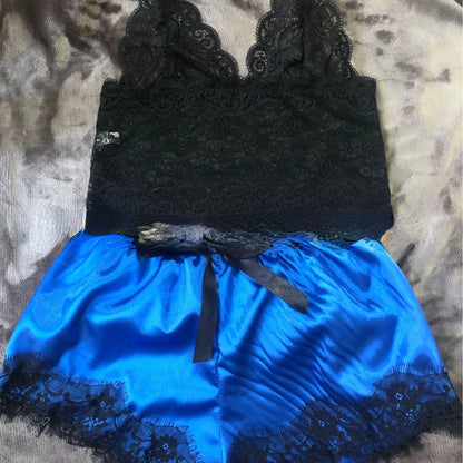 Pajama Sets Sexy Pajamas for Women 2 Pieces Top Shorts Set Sleepwear Clothes Lace Pajamas Underwear Lingerie - Smarsty