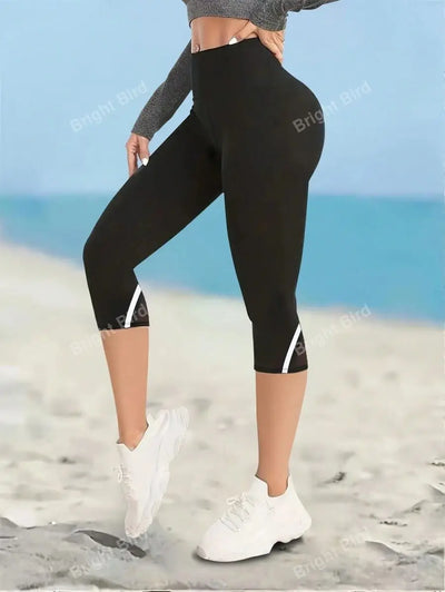Mesh High Waist Yoga Pants Capri Leggings For Women, Tummy Control Workout Capri Leggings, Women's Activewear - Smarsty