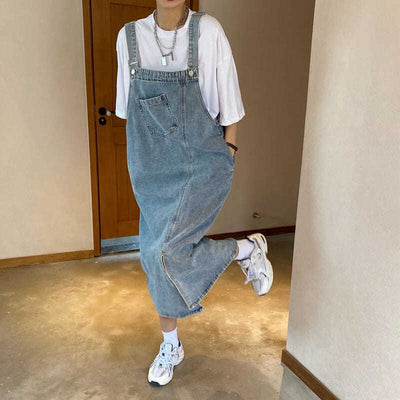 Spring Summer Denim Overall Dress Women Sleeveless Jeans Dresses Fashion Female Solid Slip Casual Loose Spaghetti Strap Dresses - Smarsty