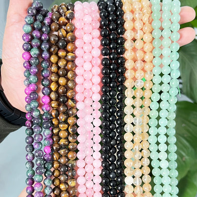 Natural Stone Beads Kit Rose Quartz Tiger Eye Obsidian - Smarsty