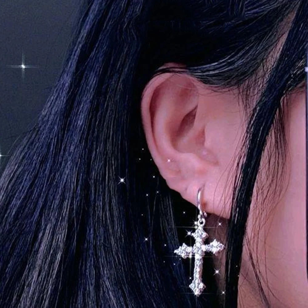 Rhinestone Cross Charm Drop Earrings for Women Fashion Style - Smarsty