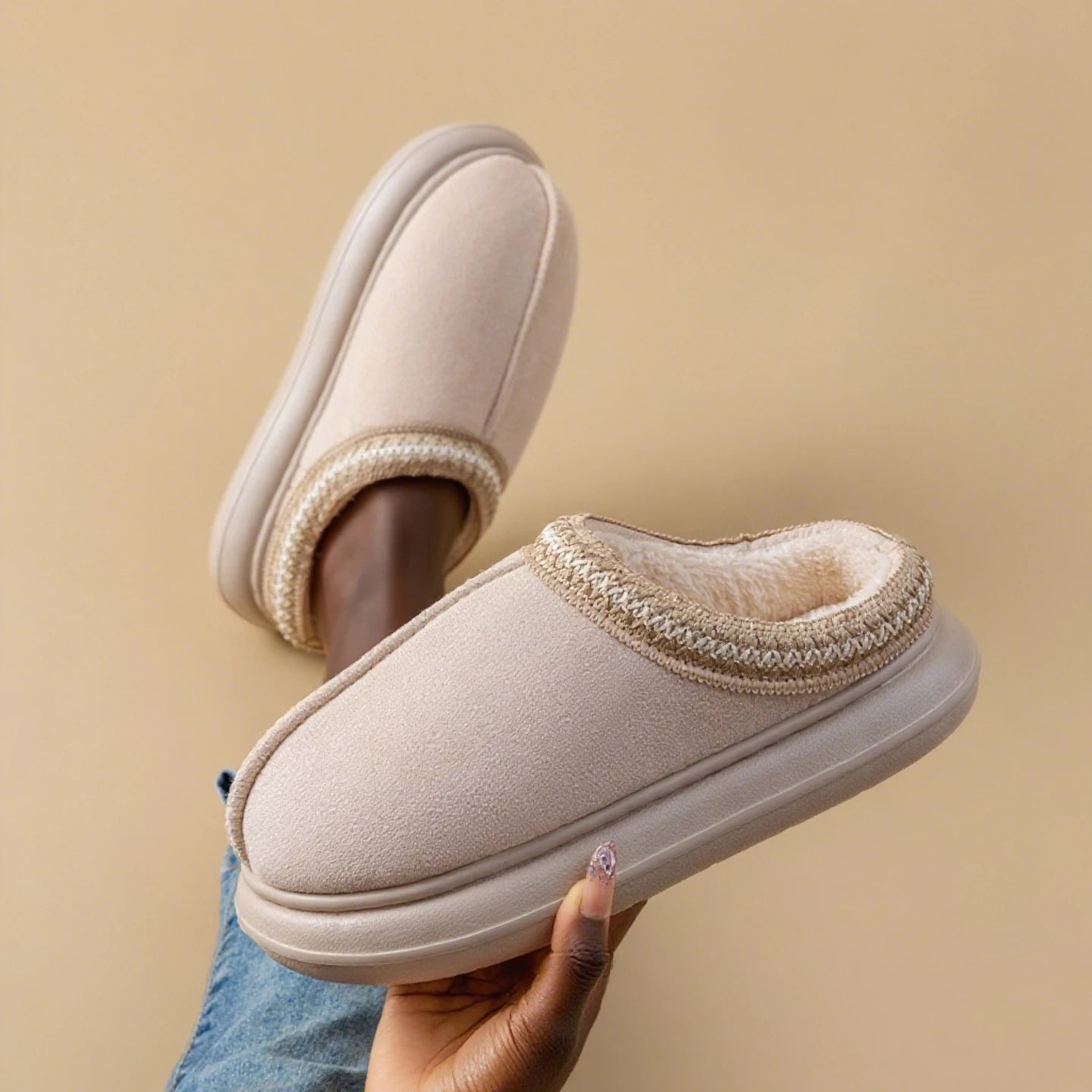 Men's Plush Fleece Lined Slippers Winter Warm House Shoes with Thick EVA Sole for Indoor/Outdoor Use Cozy Non-Slip Home Footwear - Smarsty