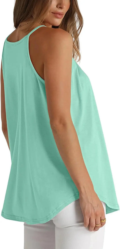 Womens Pleated Tank Tops Spaghetti Strap Camisole Halter Tops Curved Hem Fashion 2024