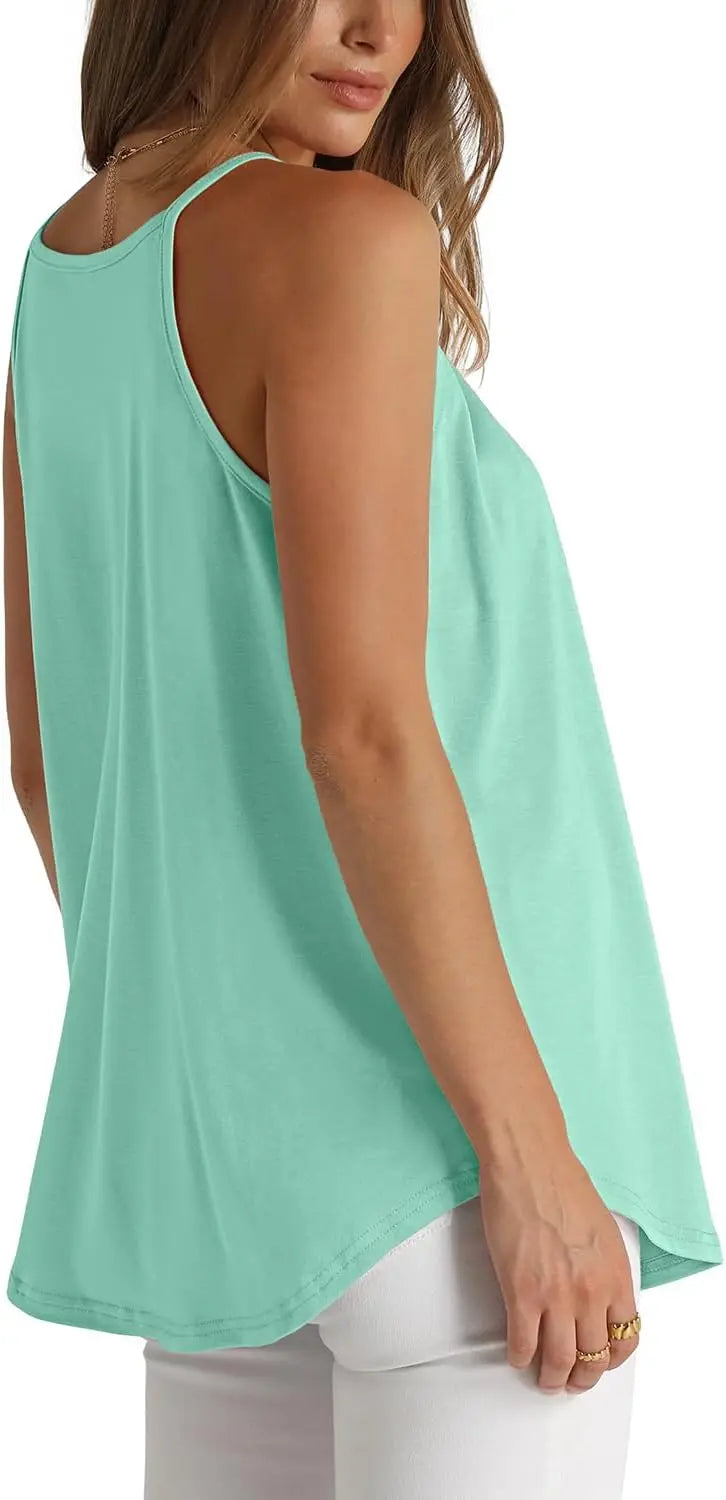 Womens Pleated Tank Tops Spaghetti Strap Camisole Halter Tops Curved Hem Fashion 2024