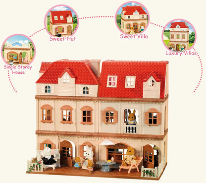 Simulation Kitchen Forest Family Small House Double Three- Story Villa Reindeer Animal Model Girl Dollhouse Furniture Toy Gifts