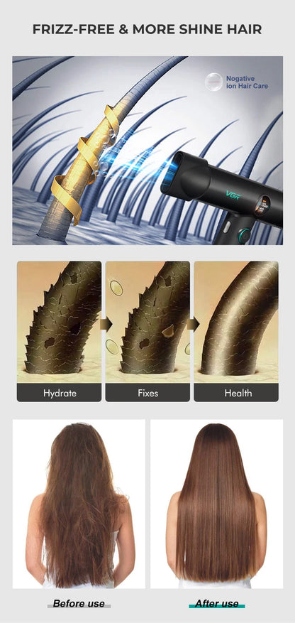 Professional VGR Hair Dryer with Hot and Cold Settings - Smarsty