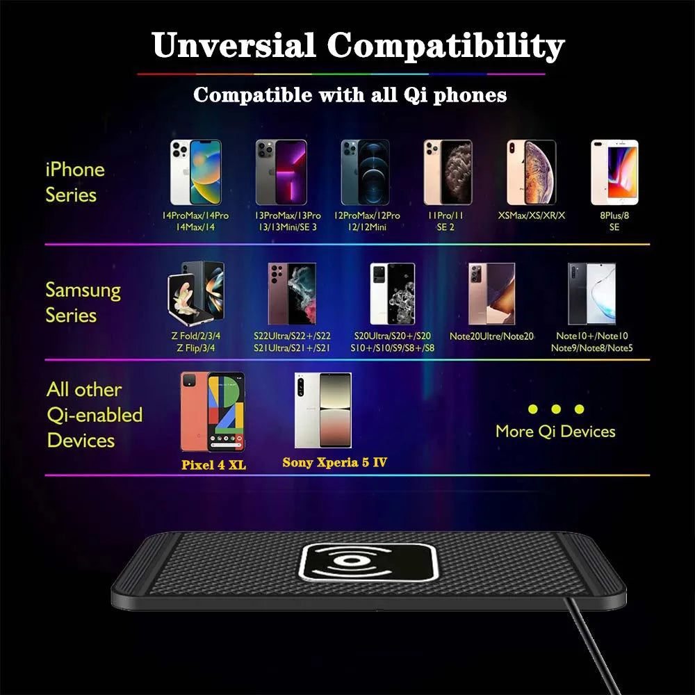 Car Wireless Charger With Silicone Pad Stand Fast Charging - Smarsty