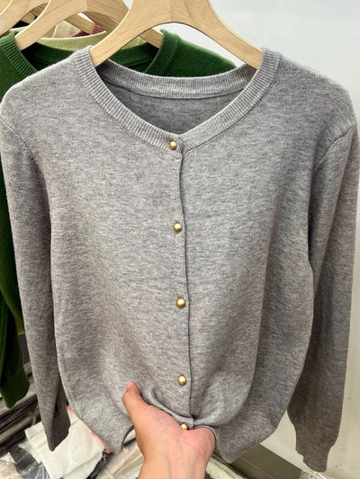 AOSSVIAO Long Sleeve Sweaters Cardigan Spring Autumn Women O-Neck Knitwear Tops Clothing Fashion Basic Tops - Smarsty