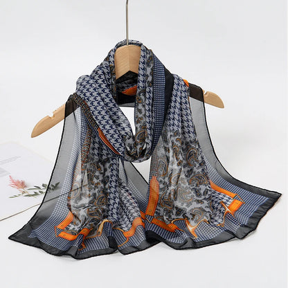 Women Print Chiffon Scarf Lightweight Sunscreen Shawl Wrap - Smarsty