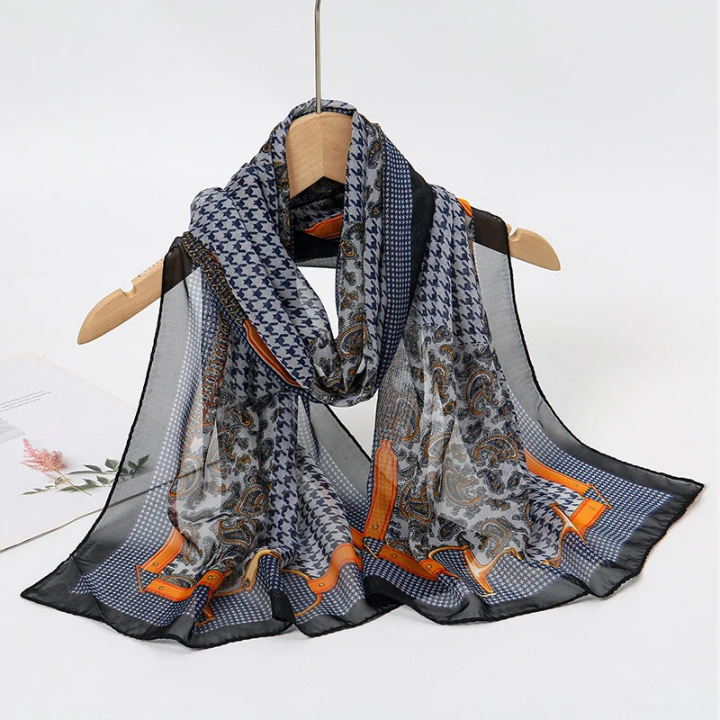 Women Print Chiffon Scarf Lightweight Sunscreen Shawl Wrap - Smarsty