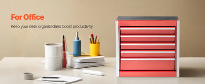 SucceBuy 5-Drawer 8.6in Metal Tool Box Red/Black Portable Small Tool Chest with PP Feet Pads for Garage Workshop Tools Storage