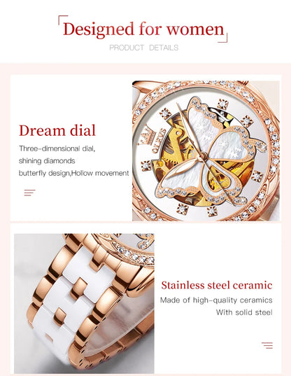 OLEVS Women's Luxury Waterproof Mechanical Watch with Butterfly Dial - Smarsty