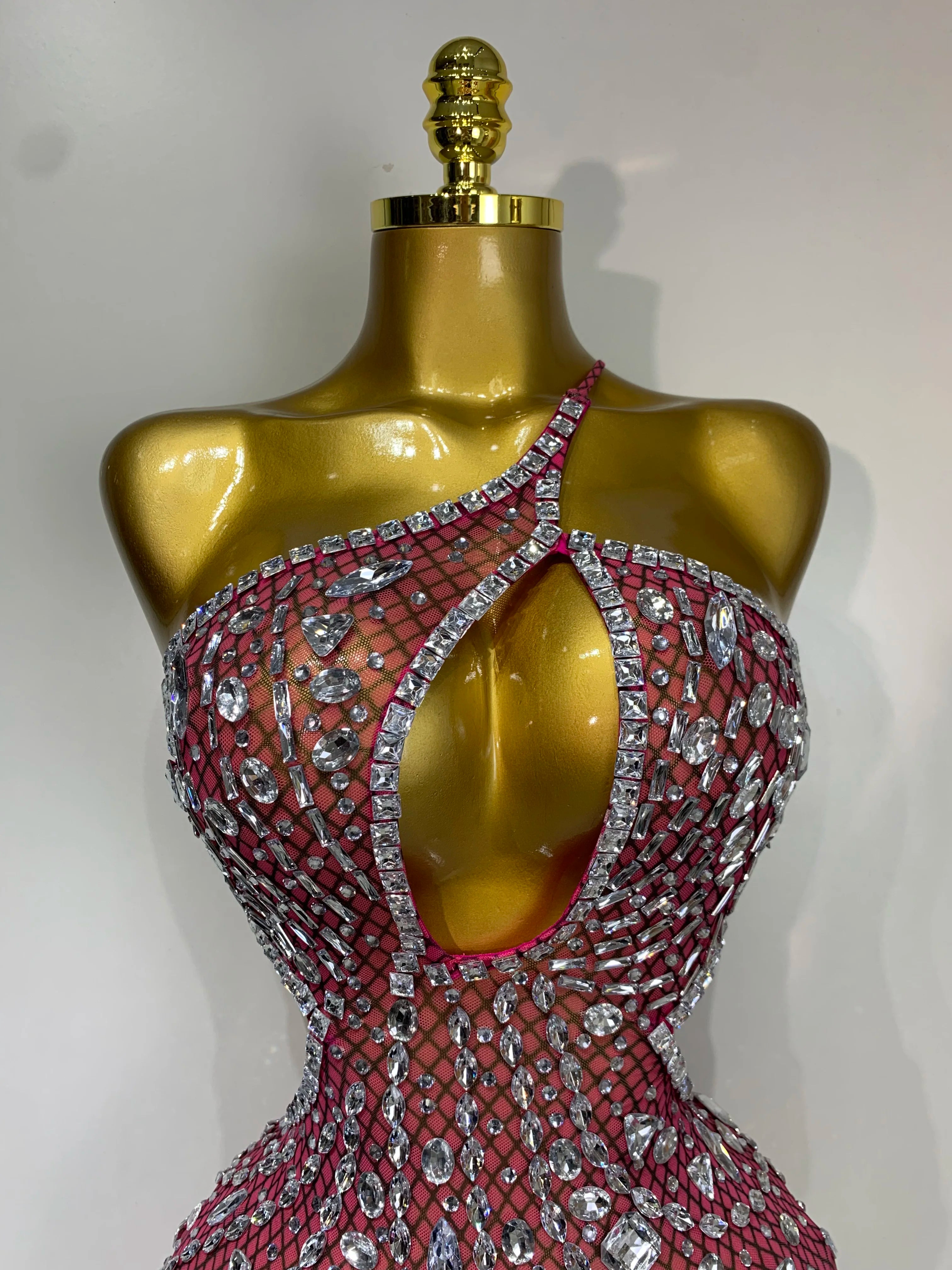 Sexy Sparkly Diamond Backless Short Dress 2025 Women Sleeveless Mesh See Through Evening Birthday Gown Singer Stage Outfit - Smarsty