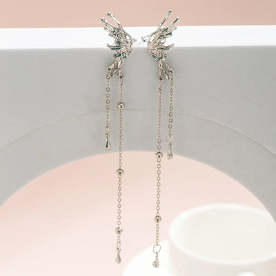 Elegant Butterfly Clip Earrings for Women with Long Tassels - Smarsty