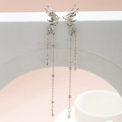 Elegant Butterfly Clip Earrings for Women with Long Tassels - Smarsty