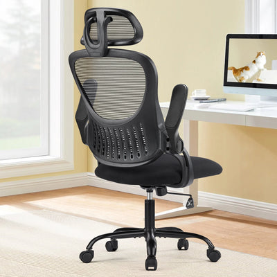 Mesh Ergonomic Office Computer Desk Chair Flip-up Arms Adjustable Headrests Comfortable Lumbar Support For Home Office - Smarsty