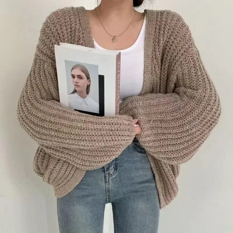 New 2024 Chic Korean Fashion Short Cardigans Knitted Poncho Women Summer Elegant Vintage Minimalist Lady Tops - Smarsty