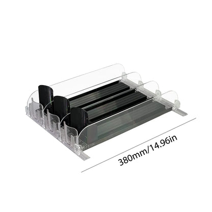 Canned Beverage Push Rack Drink Organizer Dispenser Spring Push Adjustable Width Storage Shelf E-shaped Glide for Kitchen Fridge