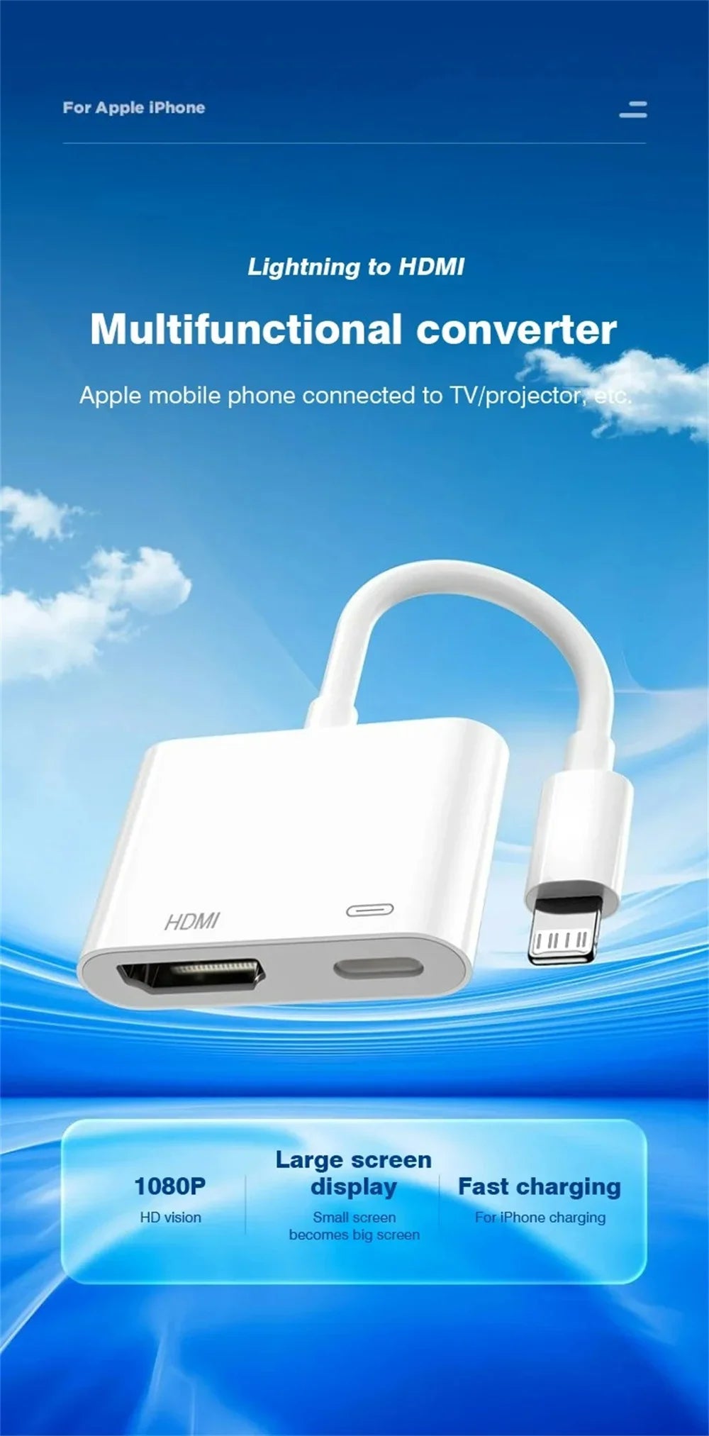 HD 1080P Lightning to HDMI Adapter for Seamless Audio Video Sync - Smarsty