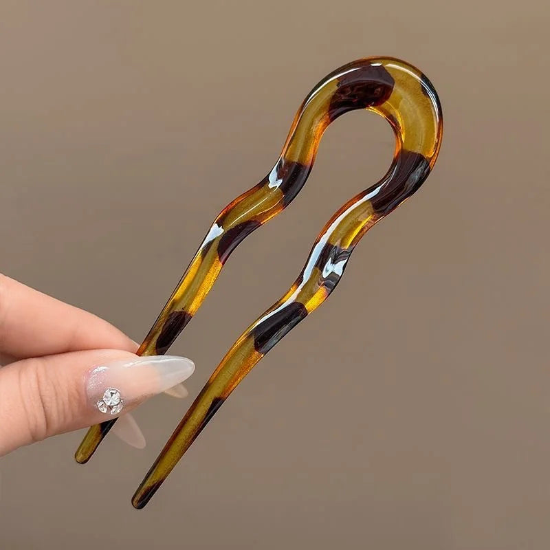 U-Shaped Hair Fork Fashion Tortoiseshell Acetate Acrylic Hairpin Geometric Headwear Hair Sticks Women Girls Hair Accessories - Smarsty