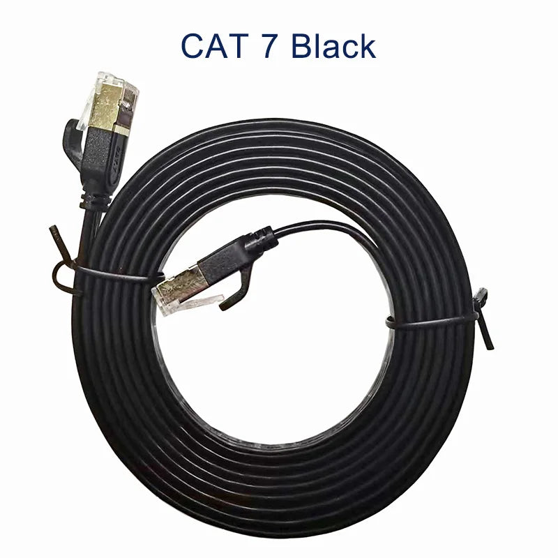 White Black Cat7 Flat Cable Ethernet Cat 7 6 20m 15m 10m 8m 5m RJ45 Network Cable Cat7 Patch Cord for Router Modem RJ 45 Lan Cab - Smarsty