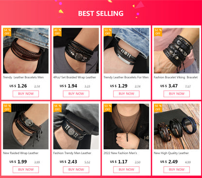 Men’s Leather Braided Bracelets Vintage Ethnic Wristband - Smarsty