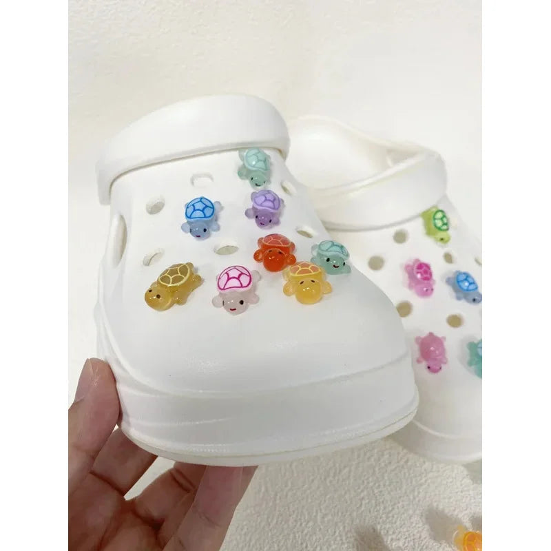 4pcs Glow-In-The-Dark Cute 3D Turtle Detachable Shoe Charms Decorations, Luminous Clips For Beach Sandals