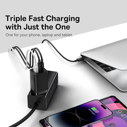 65W GaN USB C Charger Dual Ports Fast Charge Travel - Smarsty