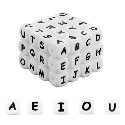 50Pcs Silicone Alphabet Beads White DIY Jewelry Making - Smarsty