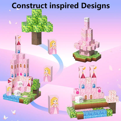 Pink castle magnetic building block set, suitable for boys and girls over 3 years old DIY to improve hand skills and creativity by Smarsty