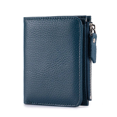 Women Genuine Leather Slim Short Wallet RFID Blocking Bi-Fold Wallet Credit Card Holder money clip wallet Zipper Coin pocket - Smarsty