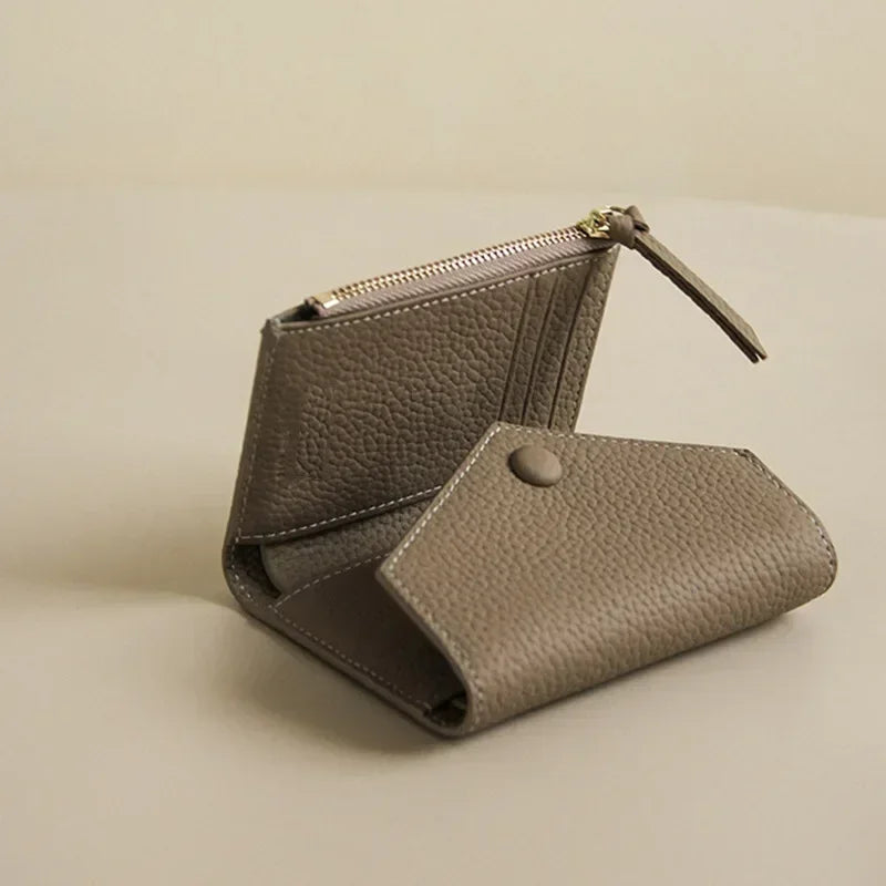 New PU Leather Small For Women Wallet Luxury Envelope Card Holder Brand Designer Multipurpose Zip Coin Cowhide Short Purse 2024
