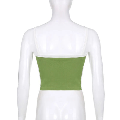 Sleeveless Knitted Crop Tops Green Sexy Basic Patchwork 2023 Summer Casual Cami Backless Y2k Vintage Tank Top Women - Smarsty