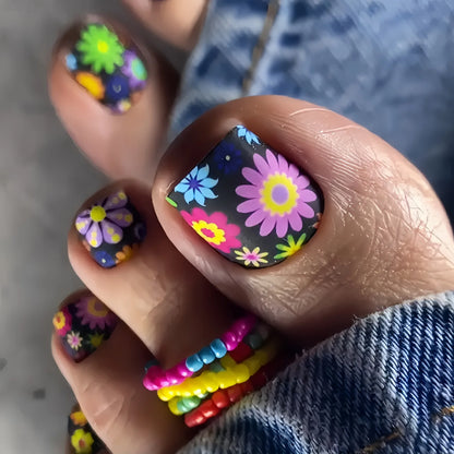 Colorful Flower Press On Nails Set with Glitter - Smarsty