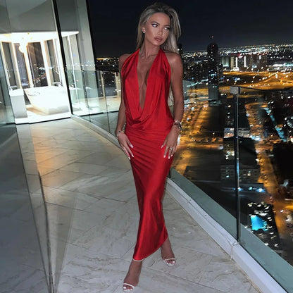 Dulzura Autumn Women Halter Backless Midi Dress For Women Bodycon Sexy Party Elegant Outfits Evening Birthday Clothes Y2K 2024 - Smarsty