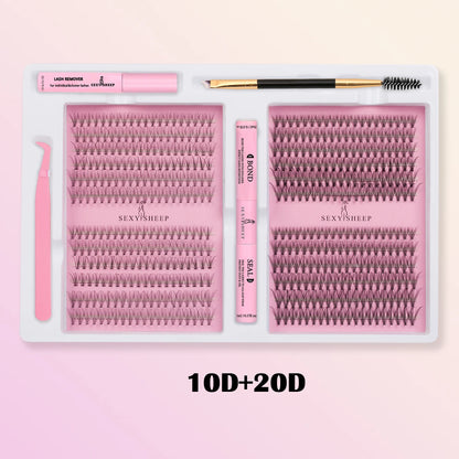 DIY False Eyelashes Clusters Extensions Individual Lashes Cluster Natural Segmented With glue,Remover,lash brush，tweezers - Smarsty