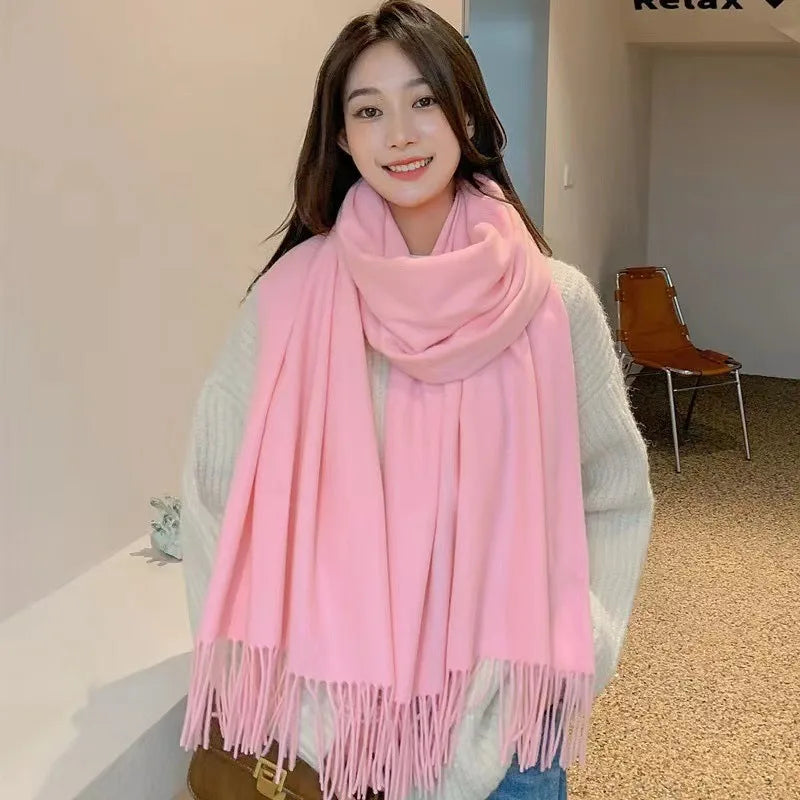 Women Cashmere Wool Scarf Warm Checkered Winter Wrap - Smarsty