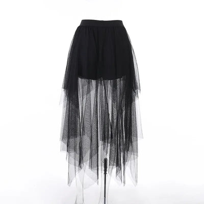 Sexy Net Yarn High-Waisted Irregular Skirt for Women Summer New European and American Gothic Style Versatile Casual Skirts - Smarsty