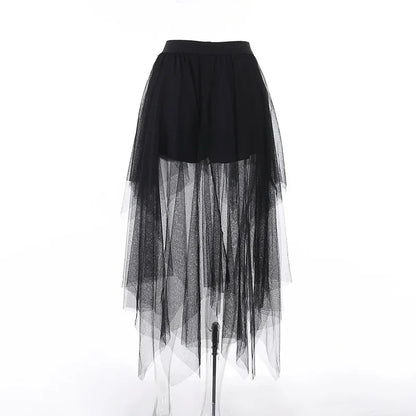 Sexy Net Yarn High-Waisted Irregular Skirt for Women Summer New European and American Gothic Style Versatile Casual Skirts - Smarsty