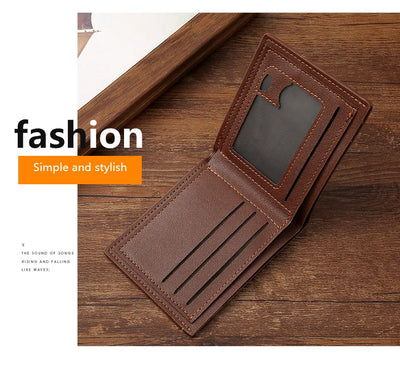 Men's Short Leather Slim Wallets Business Man Money Clip Credit Card Holder Purse Thin Minimalist Bifold Wallet - Smarsty