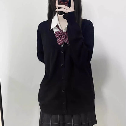 Japanese fashion solid color V-neck knitted sweater,original newJK uniform cardigan top,autumn and winter women's cotton sweater